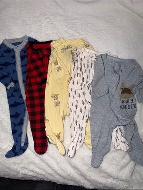 Mixed Color Baby Footed One-Pieces - Blue, Red, Yellow, Cream, Gray